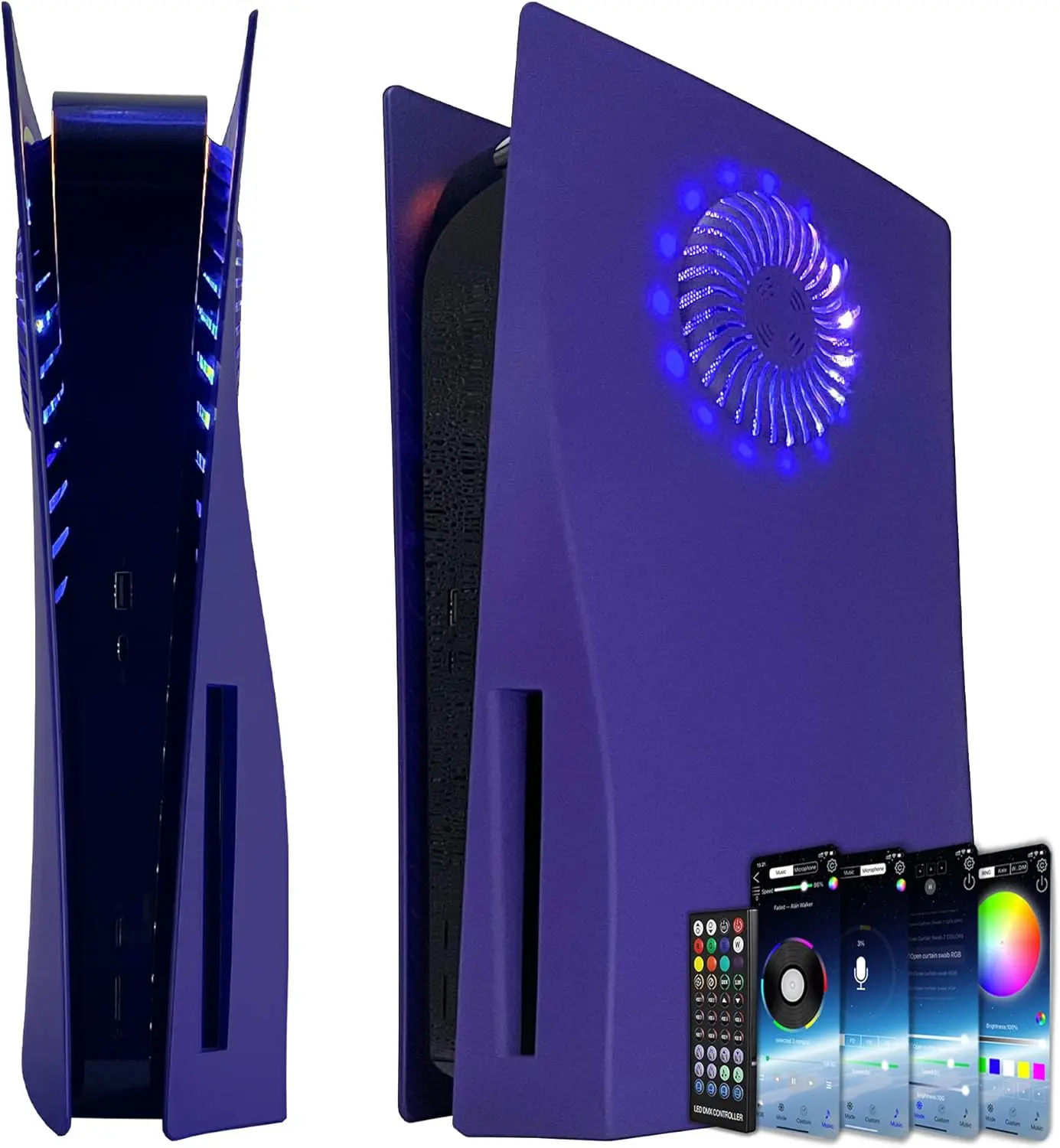 Faceplate for PS5 with RGB Light Strip and Dust Filter for Cooling Vents  400+ Effects LED Light Ring Console Cover for PS 5 Disc Edition DIY Decoration Kit Accessories Purple