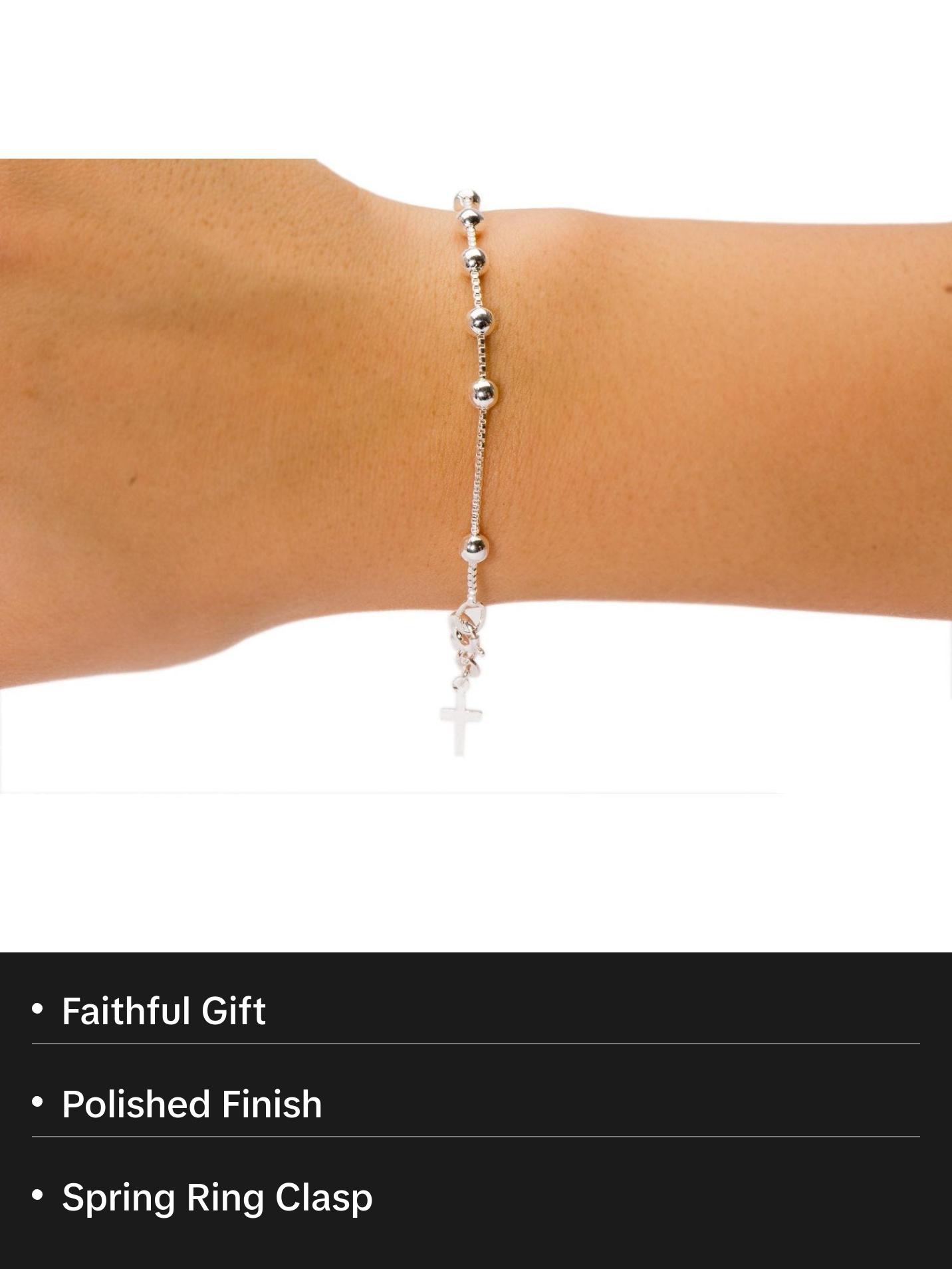 Sterling Silver Cross Charm Rosary Bracelet