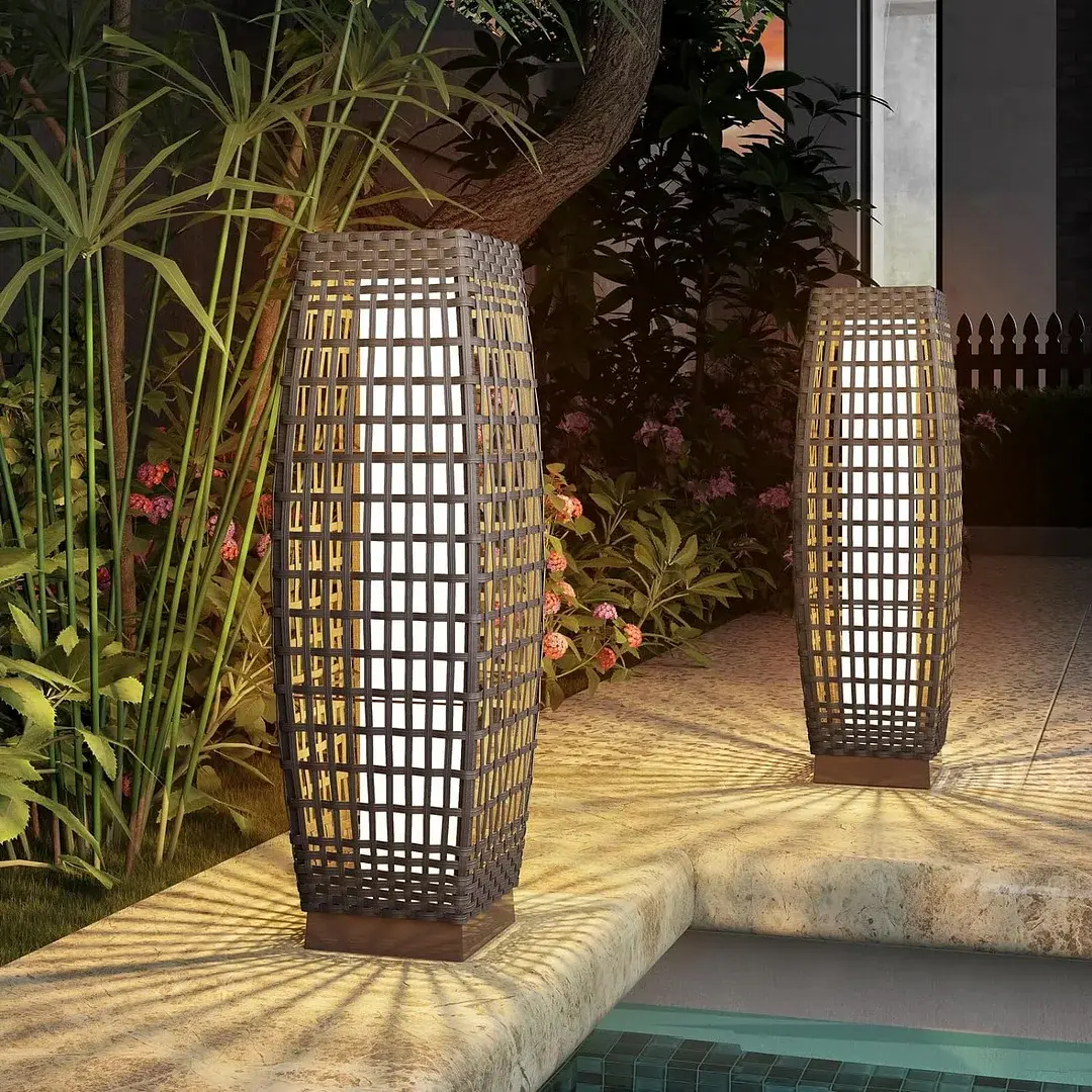 GRAND PATIO Outdoor Solar Floor Lamp,Large Solar Powered Wicker Lantern, Water-Resistant Patio Deck Light for Garden, Porch & Backyard, Fuji, Auto On/Off, Waterproof, No Wiring, Garden Lights, Outdoor Decoration Light,home decor,camping essentials
