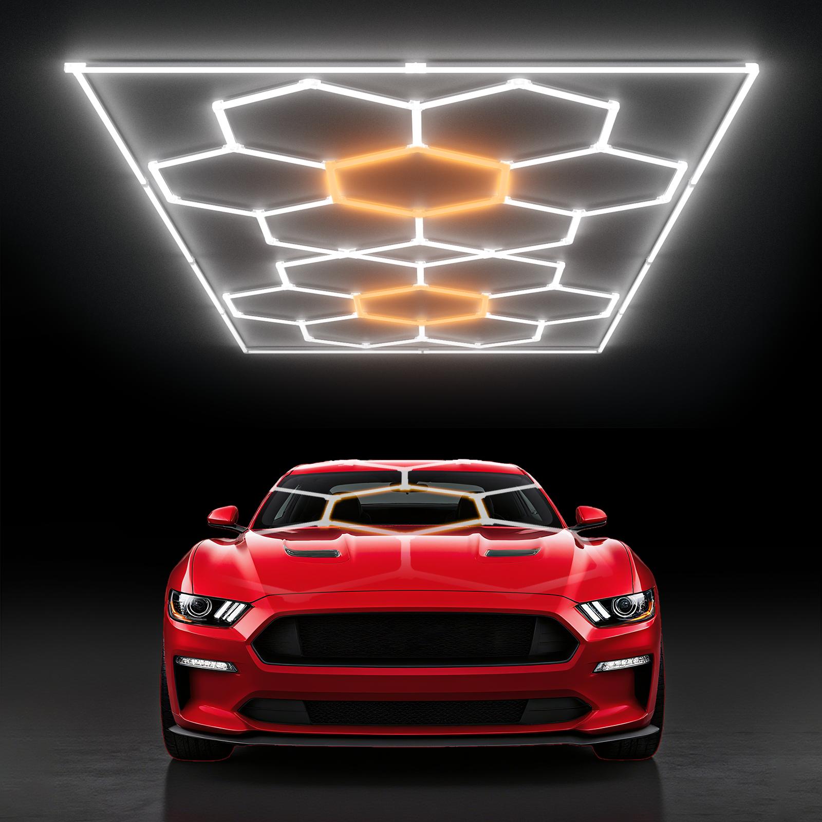 HYPERLITE Color Glow, Garage Lights, Honeycomb Design, Rectangle Frame Modular Lighting, LED Ceiling Light, 568W-624W 56800LM-62400LM, 6500K Bright White, for Garages, Workshops, Gyms, Studios,  Barber Shops, Decorative Spaces， SpringGlowUp