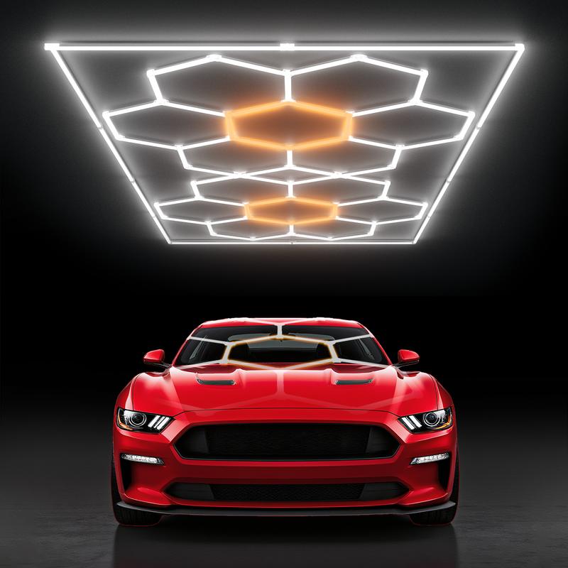 HYPERLITE Color Glow, Garage Lights, Honeycomb Design, Rectangle Frame Modular Lighting, LED Ceiling Light, 568W-624W 56800LM-62400LM, 6500K Bright White, for Garages, Workshops, Gyms, Studios,  Barber Shops, Decorative Spaces，Jumpstart newyear