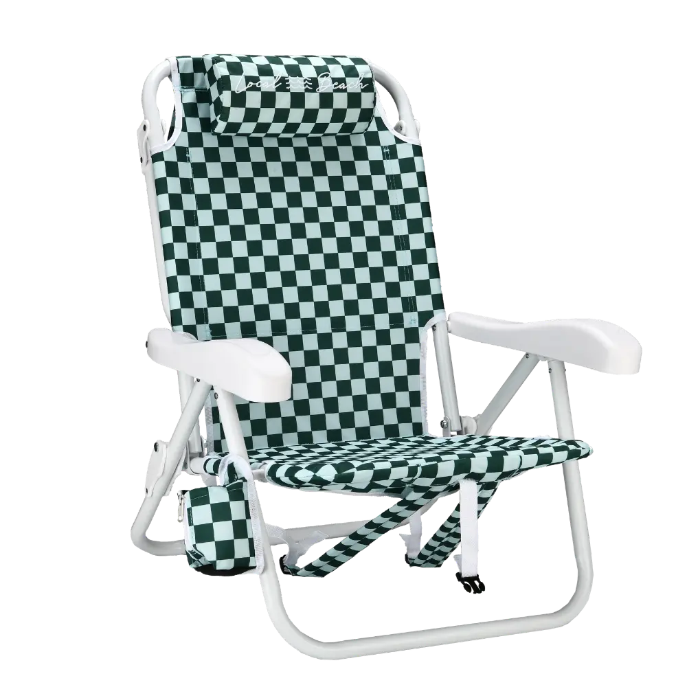 Checker Backpack Reclining Beach Chair Green/Blue