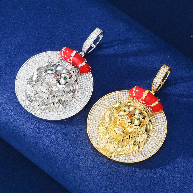 【#P684】Crown Lion Pendant UCCIYO S925 Sterling Silver Synthetic Moissanite Pendant Necklace for Women Men Hip Hop Jewelry Gift
