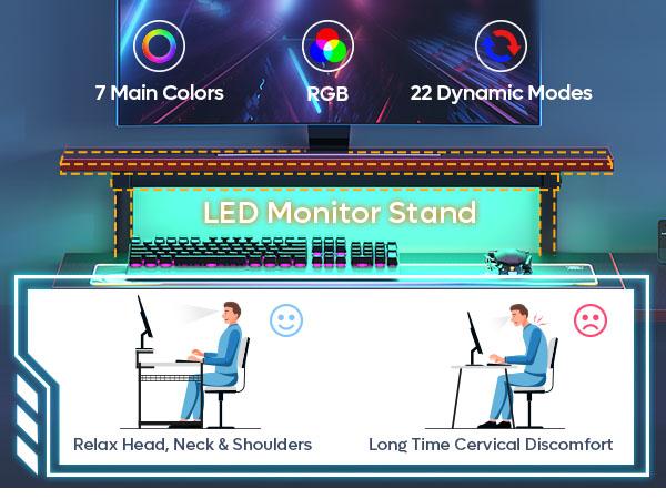 Pinmoco 42" Reversible L-Shaped Gaming Desk with Monitor Stand LED Lights & Headset Hooks for Home Office