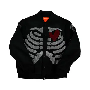 Men's Rebel Heart Rhinestone Bomber Jacket | Black