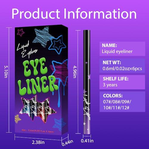 evpct 6Pcs Matte Eyeliner Set Pack Waterproof Smudge Proof, Lavender Purple Sky Royal Blue Red Brown Black Eye Liner for Face Body Paint, Longwear Eyeliners Waterline Thin Quick-dry 02