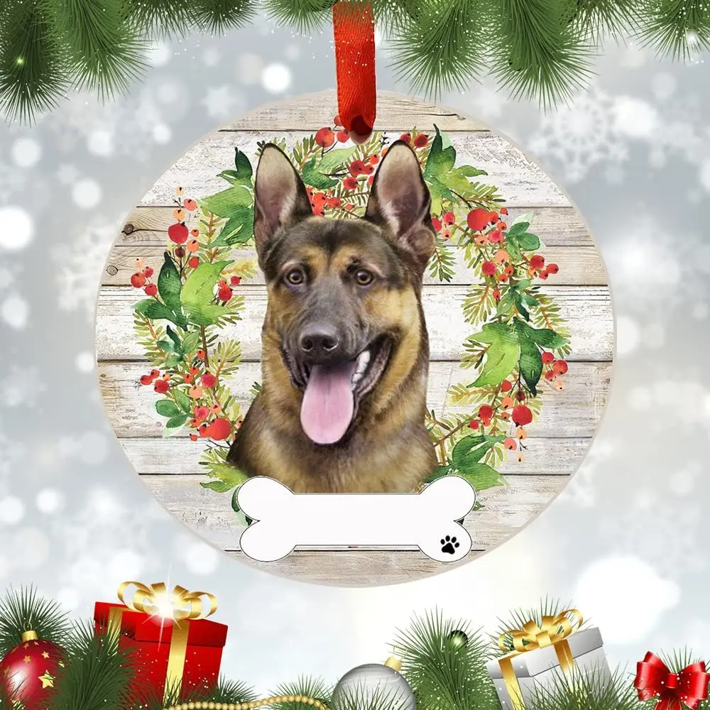 German Shepherd Ornament - Personalizable - Dog Gifts - Ceramic Round Ornament with Glazed Finish - X-mas Decoration - Christmas Ornaments Craft Gifts - Ornaments for Pet Lovers 3x3 inch