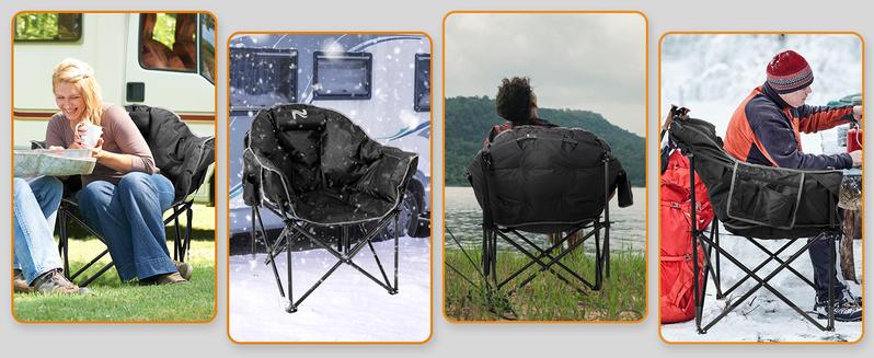 SLSY Oversized Heated Camping Chair Portable Patio Lounge Chairs with 3 Heat Levels, Folding Moon Saucer Chair for Outdoors & Camping【No Battery Included 】