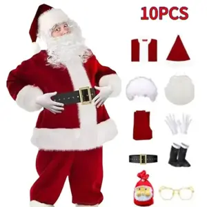 SantaClausGoldVelvetSetChristmasWarmClothingMen'sChristmasClothingAdultCharacterCosplayCostume