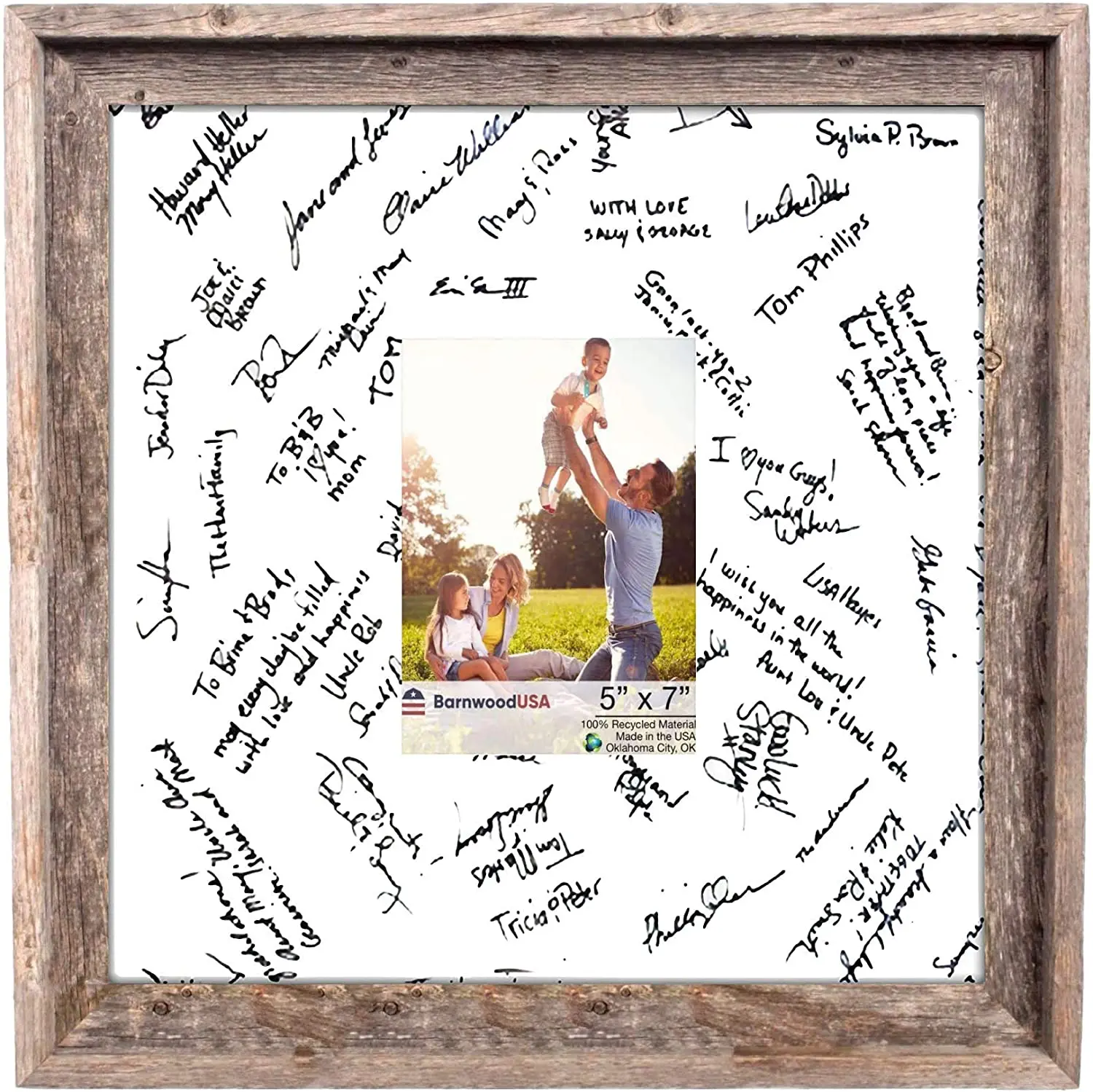 BarnwoodUSA Rustic Farmhouse Style Wedding Signature Picture Frame, Hanging Wall Décor, 100% reclaimed wood