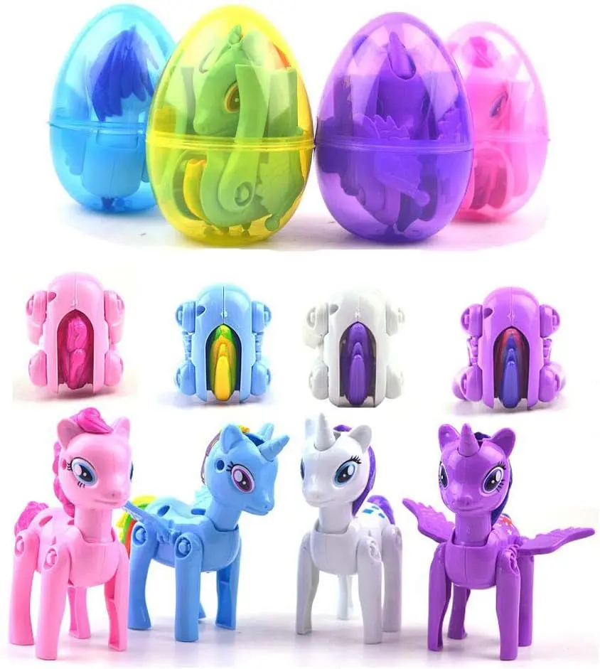 4 Pack Jumbo Unicorn Easter Eggs with Toys Inside – Prefilled Easter Basket Stuffers, Kids Boys Girls Toddlers Holiday Party Favors & Easter Egg Hunt Gifts