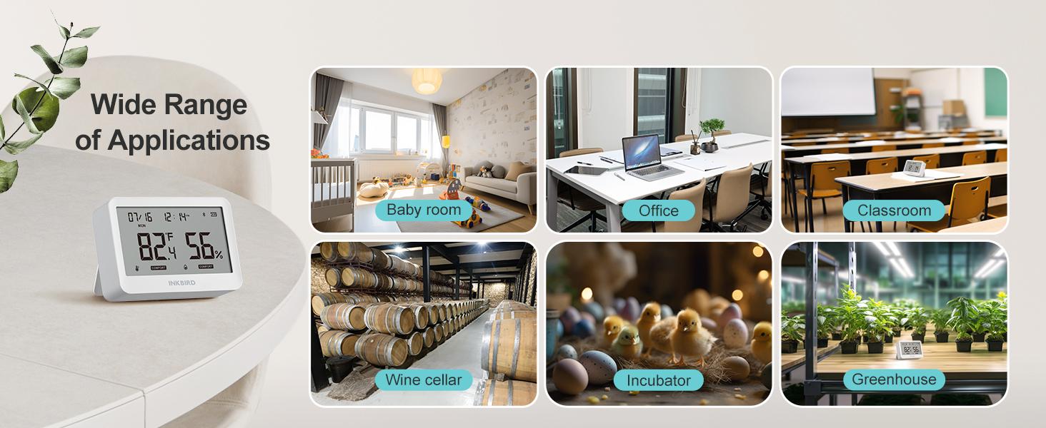INKBIRD  Bluetooth Thermo-Hygrometer: 6-in-1 Indoor  Monitor with APP control, custom comfort, 2-year data export. For home, wine cellar, greenhouse. Wifi Wireless Thermometer Lcd Thermometer