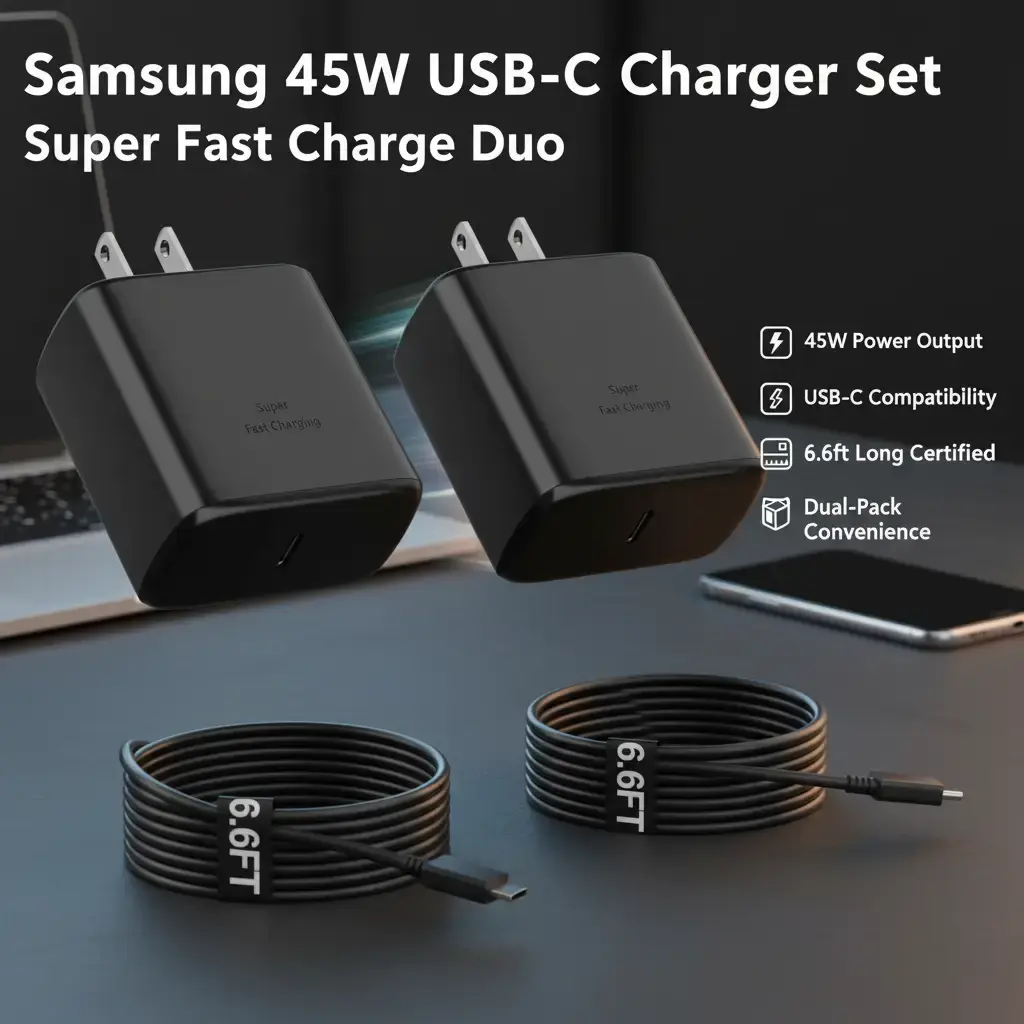 Samsung 45W Super Fast Charger,USB C Android Phone Charger Fast Charging Block &6.6FT USBC to USBC Cable 2Pack for Galaxy S26 Ultra/26+/S25 Ultra/S25+/S24 S23 S22, Android Phone Charger Cord