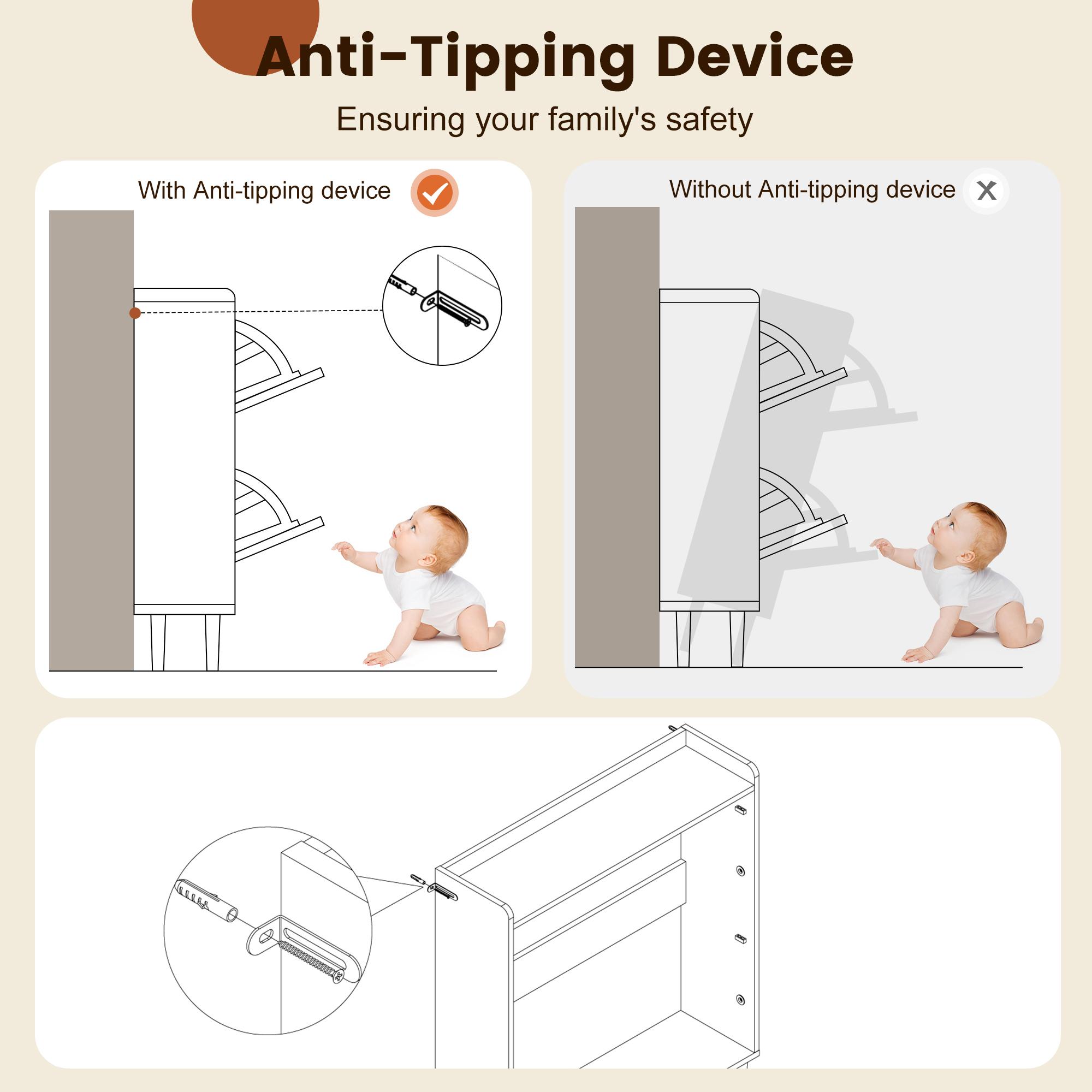 Giratree Wooden Fluted Shoe Cabinet with 2/3/4 Flip Drawers, Stylish Narrow Shoe Storage Organizer with Wave Design, Freestanding Entryway Shoe Rack for Hallway, Living Room