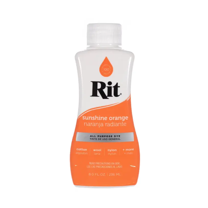 Rit Sunshine Orange 8 oz Liquid Fabric Dye - Washing Machine Safe, Compatible with Many Fabrics & Multiple Fibers, Ideal for Tie-Dye & Home Crafts (Plastic Container)