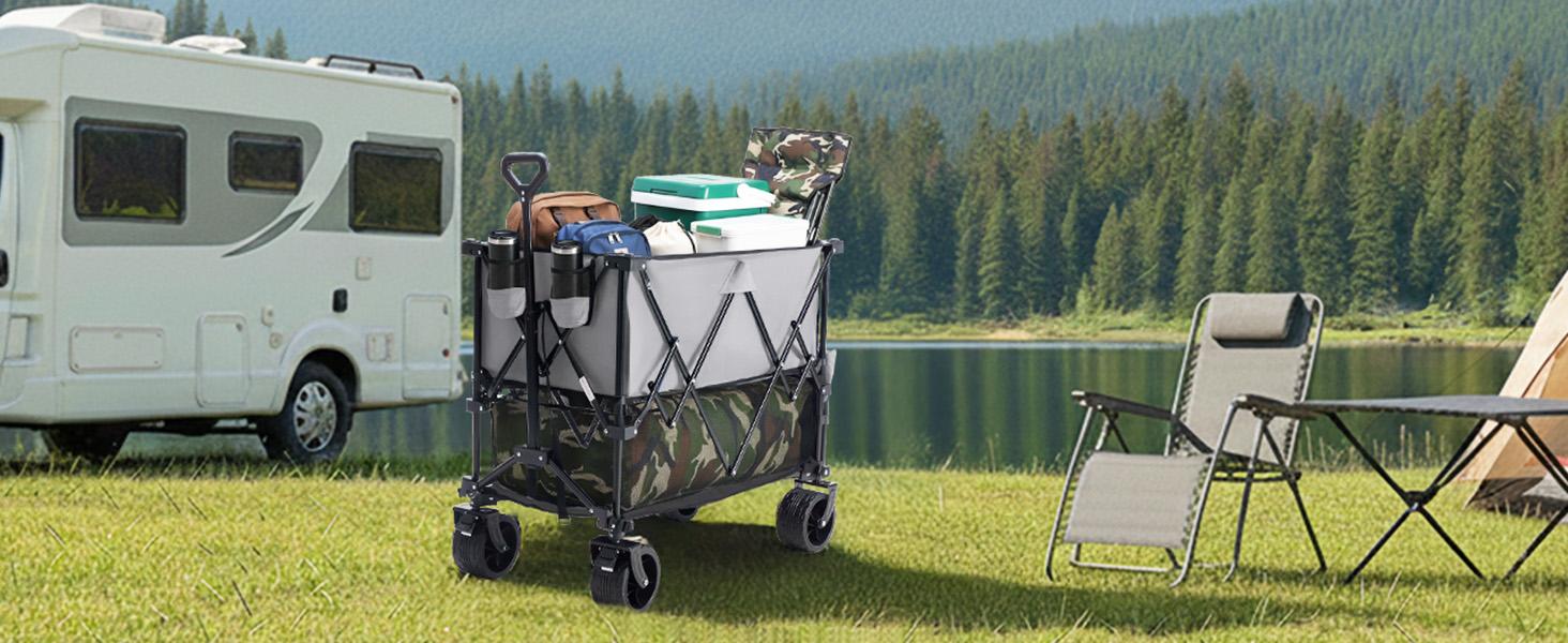 Large Capacity Folding Double Decker Wagon with Brakes, 440 lbs Wagons Carts Foldable Wagon Cart with Flexible Handle, All-Terrain Big Wheels for Grocery Sports Garden Camping Large Capacity Folding Double Decker Wagon with Brakes, 440 lbs Wagons Carts Foldable Wagon Cart with Flexible Handle, All-Terrain Big Wheels for Grocery Sports Garden Camping