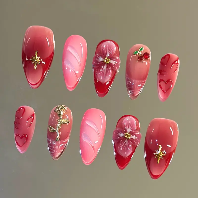 NailVesta ROUGE LETTER – 100% Handcrafted 3D Press-On Nails | Reusable, Long-Lasting, Salon-Quality