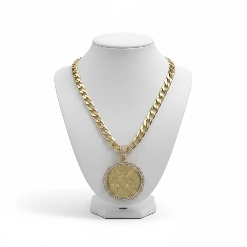Chunky Gold Plated Chain Necklace - #226 10mm Thick Chain, #633 Centenario Pendant, Gold Statement Piece, Daily Versatile Accessory, Casual Style Jewelry