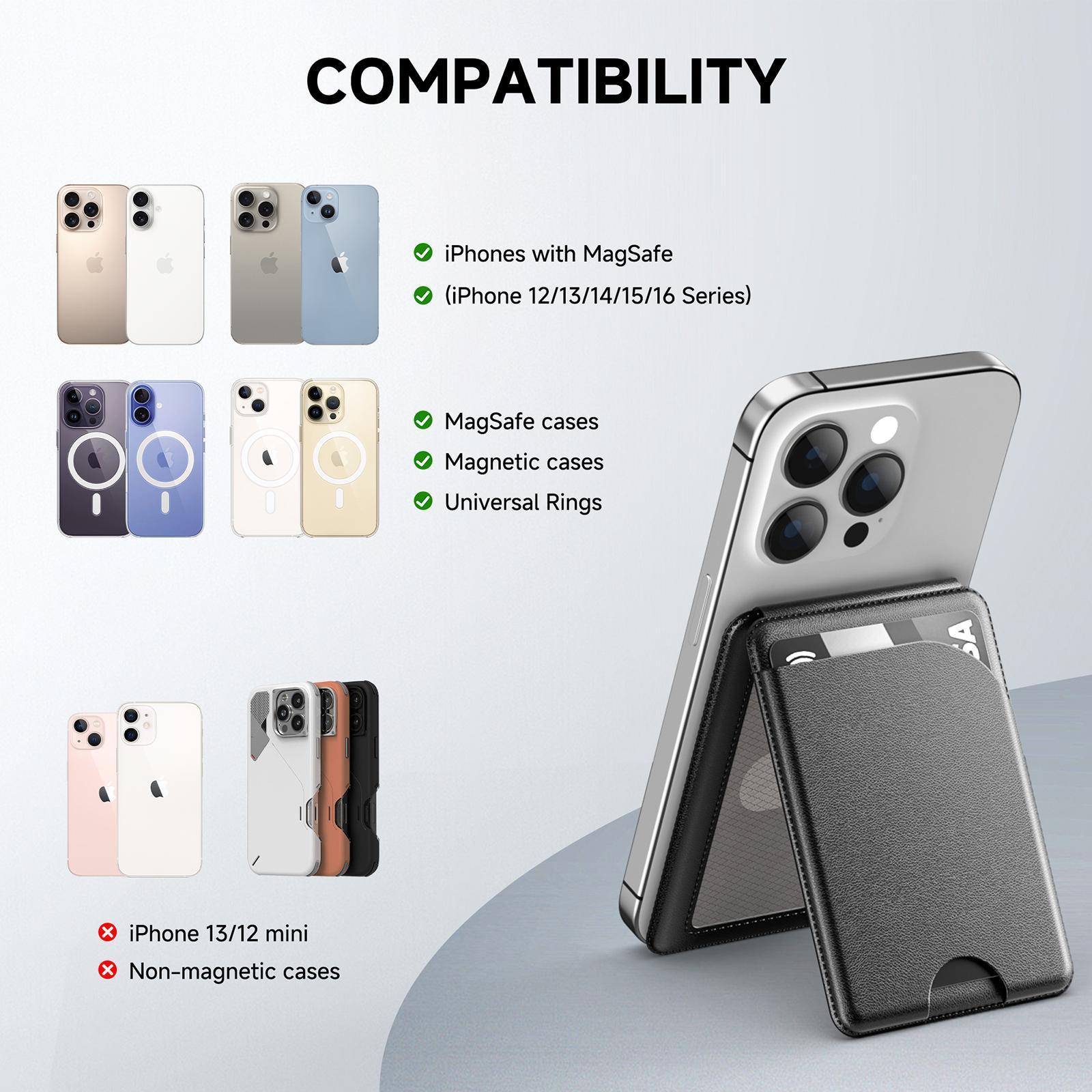 Quriov MagSafe Wallet with Adjustable Stand Compatible with Magnetic Wallet for Phone Leather Magsafe Card Holder for iPhone 16/15/14/13/12 series Only supports products with MagSafe
