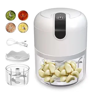 USB Rechargeable Mini Food Chopper Garlic Onion Veggie Cutter with 4 Blades and USB Cable for Efficient Chopping