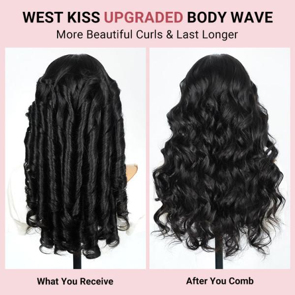 West Kiss Pre Cut Ready Go Glueless Wig Body Wave 7x4 Lace Closure Wig Human Hair 7x5 Closure Wig Bleached Knots Pre Plucked 250% Density Gluleless Wig For Women