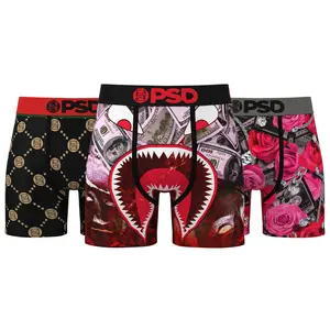 PSD Men's Rich Ruby Mid Length 5 Inch Inseam 3-Pack Boxer Brief, Multi, L