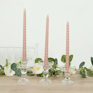 12-Pack Taper Candles 11" Spiral Long Burn Wick Design Dusty Rose - Premium Unscented Wax Dinner Candle Sticks