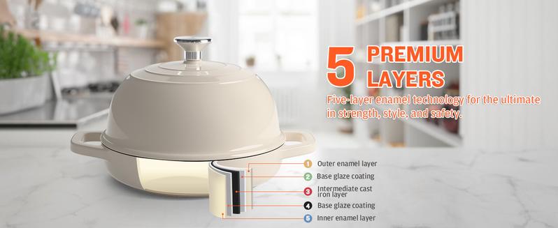 Uniflasy 5QT Enamel Cast Iron Dutch Oven Bread Baking Set with Bread Proofing Basket Scoring Lame & Dough Whisk for Sourdough Lovers