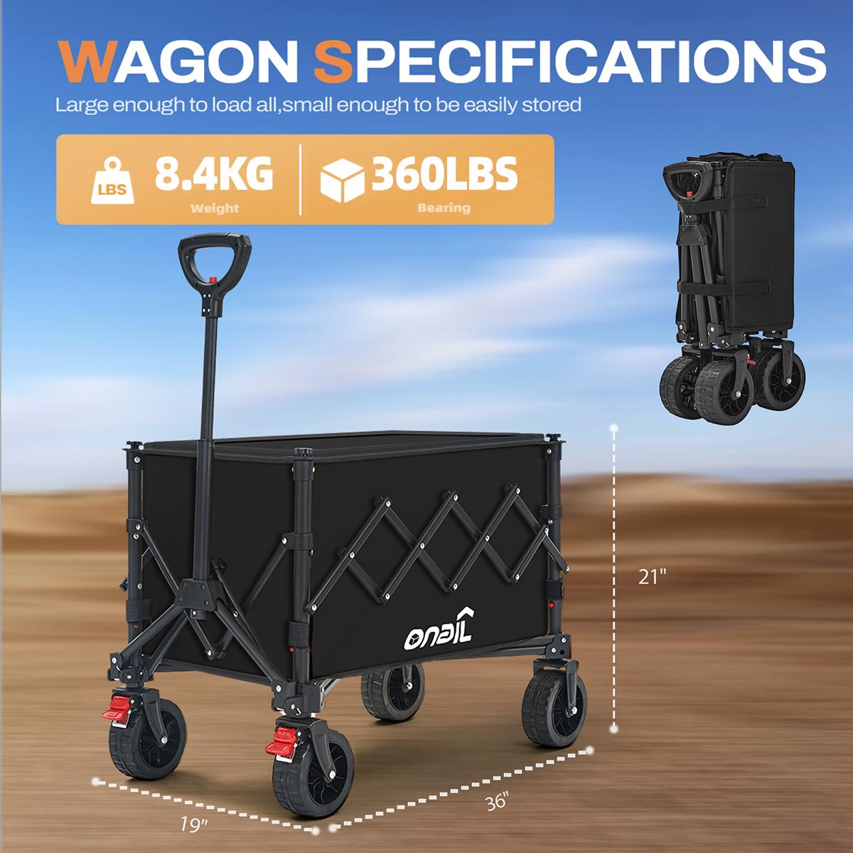 ONAIL Foldable Wagon Cart, 360lbs Capacity, Collapsible Design, Big All-Terrain Beach Wheels, Portable Camping Cart for Shopping,Sports,Picnic,Fishing