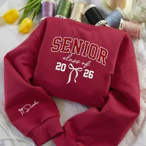 Custom Glitter Embroidered Senior 2026 Sweatshirt - Personalized Class of 2026 Crewneck - Graduation Gift - Senior Mom Hoodie