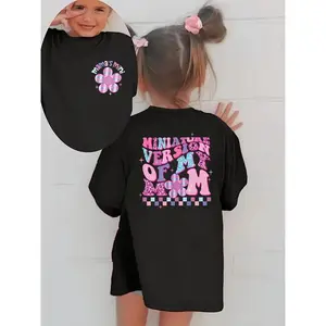 Girls' "Miniature Version of My Mom" Retro Leopard Print Graphic T-Shirt | Casual Short Sleeve Cotton Tee for Kids