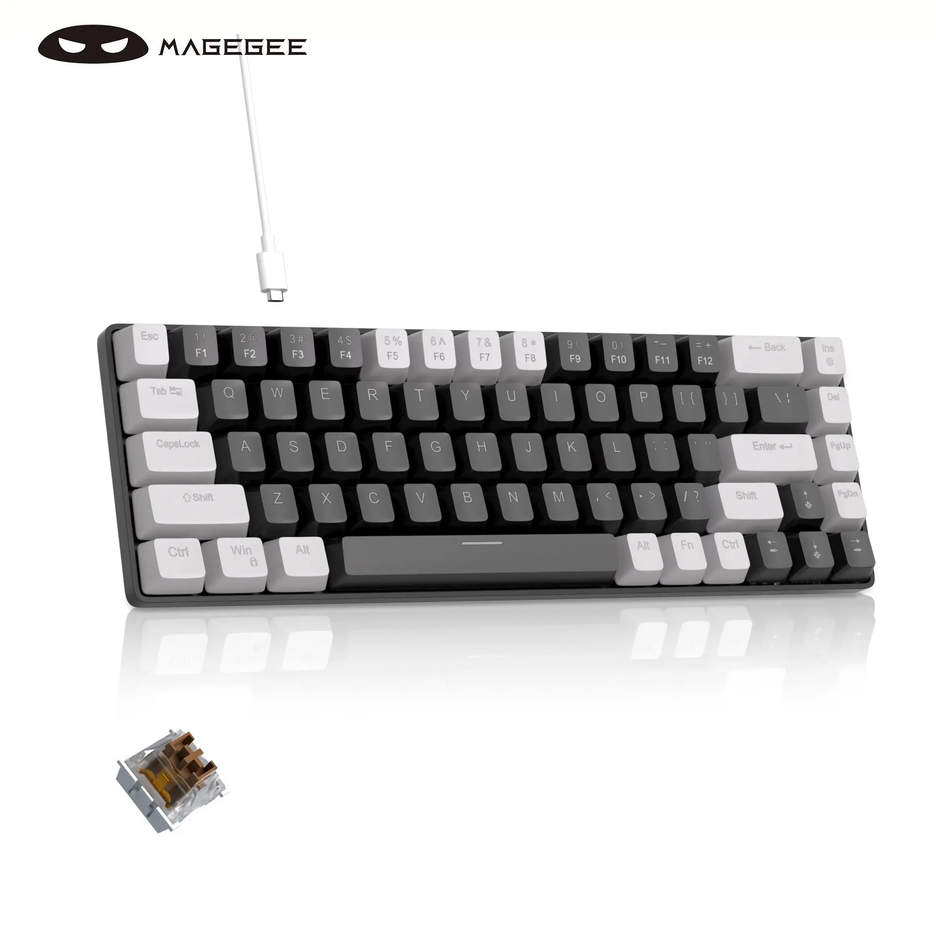 MageGee MK-Box 60% Wired Lighted Illuminated Mechanical Keyboard - 68-Key Ultra-Compact Design, Brown/Red Switches (Hot-Swappable), Portable LED Backlit - for Windows & Mac Gaming & Office, Pc Gaming Keyboard, Light Up Keyboard