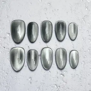 Moonovate | SLIVER GREY 10pcs Handmade Press On Nails Almond Nails REUSABLE 3D Gel Fake Nails Acrylic Press On Nails											