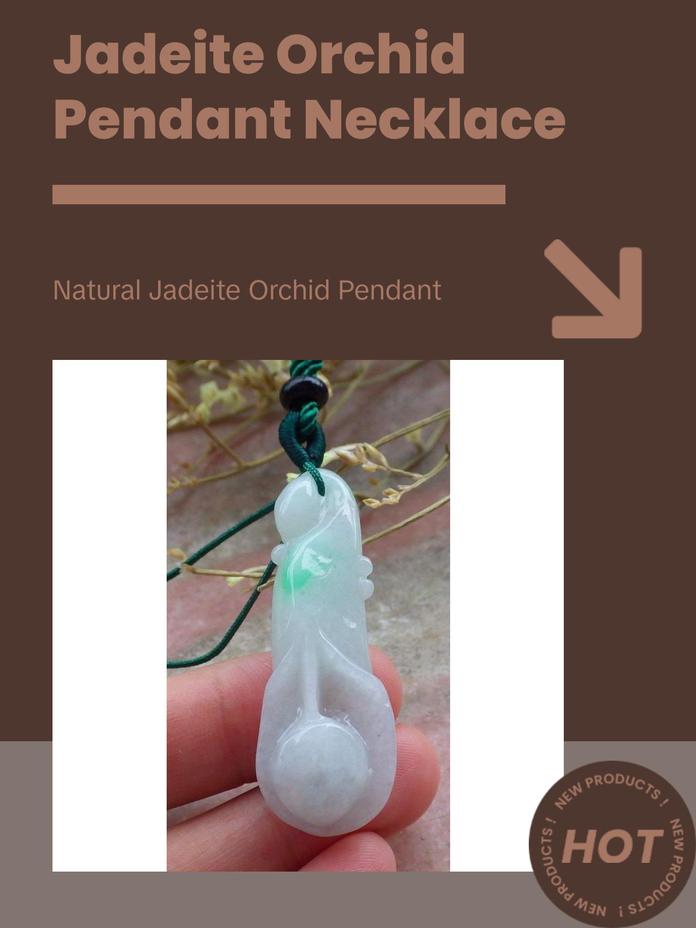 Certified Hand Carved Natural Myanmar Burma A Jade Jadeite Rose Orchid Flower Pendant Necklace