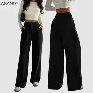 ASANDY High-Waisted Wide-Leg Tailored Pants - Pleated Loose-Fit Trousers | Versatile for Office/Streetwear/Daily Outfits