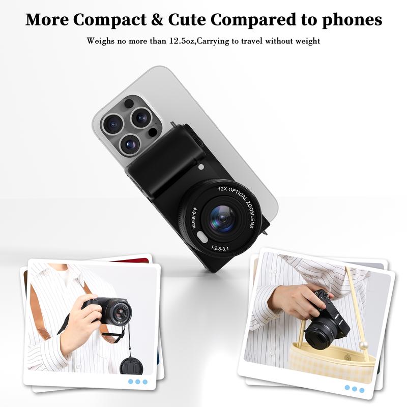 Portable Retro Camera,64MP vlogging camera with WiFi,4K Digital camera flip screen travel Camera,12X Optical Zoom ,camera microphone,64GB SD Card,Summer gift Outdoorfun