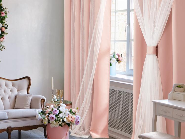 Deconovo Sheer Overlay Blackout Curtains（2 Panels, Double Layer）for Bedroom, Grommet Thermal Insulated Curtains with 2 Tie Backs living curtains