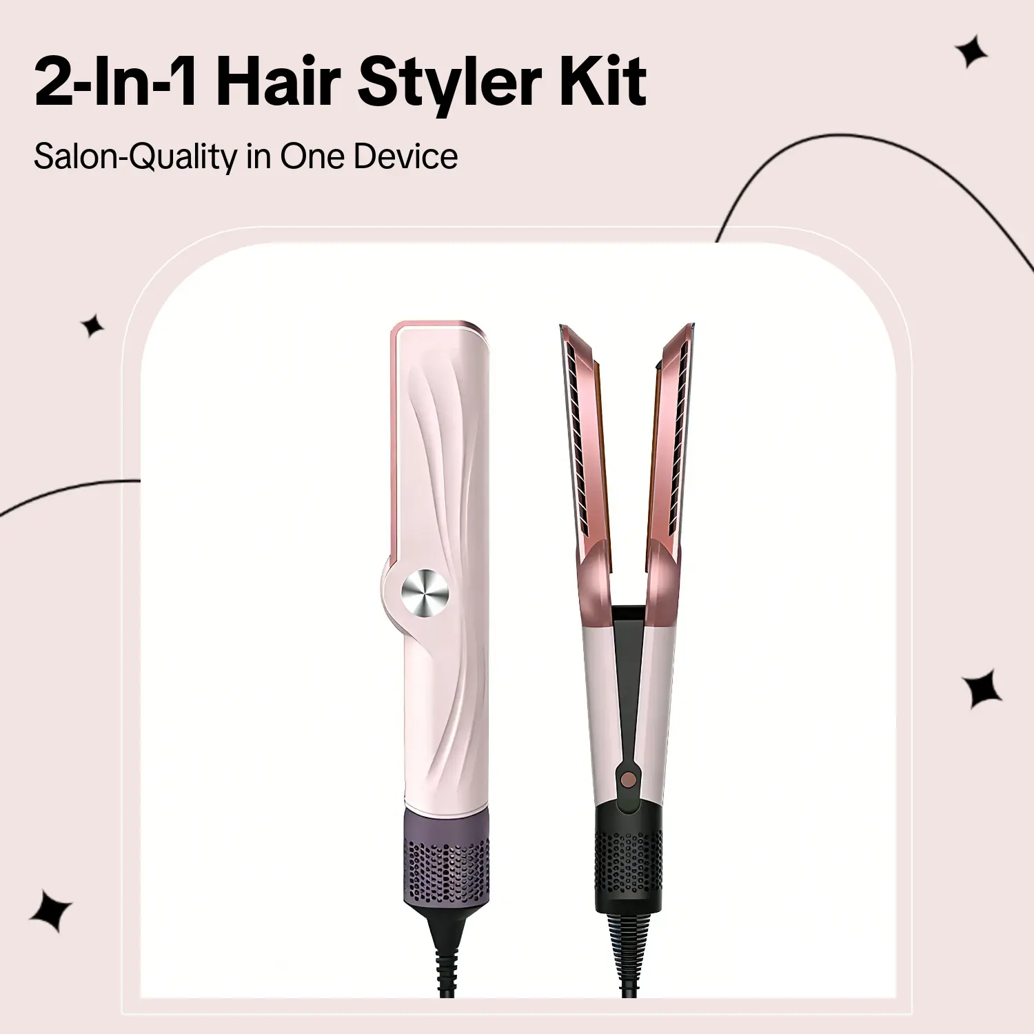 2-in-1 Hair Styler (Air Straightener & Wet-to-Dry Blow Dryer Tool), LCD Display, Adjustable Temperature, Fast-Heating, High-Speed Airflow, 200M Negative Ions, Salon-Quality for 1A-3C Types & 12-32in Medium-Long Length, Mother's Day Gift, Adult