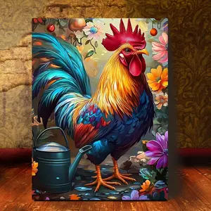 2D Flat, 2D Flat, 1pc Rural Fabric Wall Art Featuring a Modern Countryside Style Rooster Mural, Suitable for Indoor Decoration in Home Offices, Living Rooms, Bedrooms, Kitchens	
