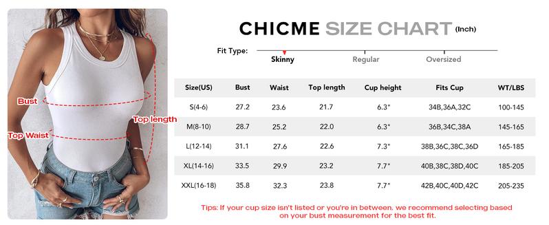 Chicme 2-Piece Ribbed Built-in Bra Tank Top Round Neck Ribbed Tank With Bra Pads Athletic Tank Tops for Women