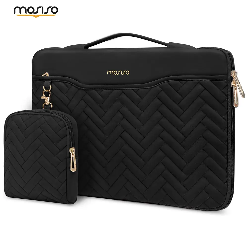 MOSISO Quilted Design 13-13.3 Inch Polyester Laptop Backpack with Accessory Pouch, 360° Protection, Zip Closure, Top Single Handle Strap, 13.58 x 9.45 x 0.79 Inches, for MacBook Air Pro HP Dell ASUS Surface Laptop - Business Portable Carrying Case, Laptop