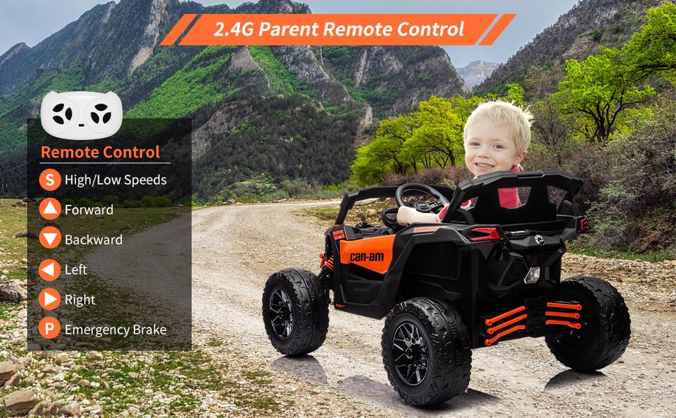 GARVEE 12V Can-Am Ride-On UTV for Adventurous Fun: Remote Control, Spacious Seat, Music, LED Lights, and Spring Suspension - Perfect for Outdoor Playtime in Orange!