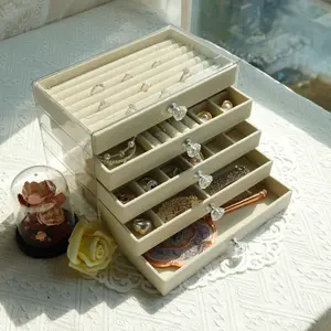 Clear 5-Drawer Jewelry Storage Box with Varied Compartment Design Soft Liner PET Dustproof Organizer for Rings Earrings and Necklaces Anti-Tangle Protective Durable Decorative Acrylic