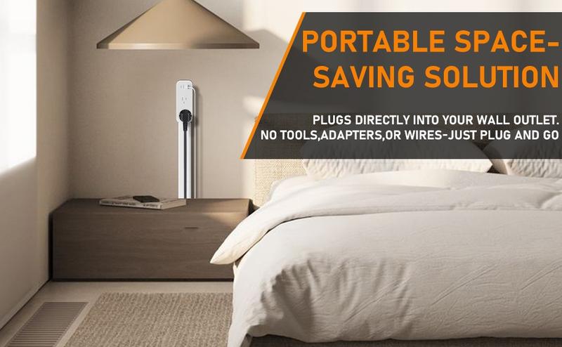 EAZY Outlet Extender with USB-C, USB-A & 2 AC Outlets, 180° Rotating Power Socket Expander, Extendable 18"-28" Wall Plug Adapter for Hard-to-Reach Outlets Behind Couches, Beds, Nightstands & Desks