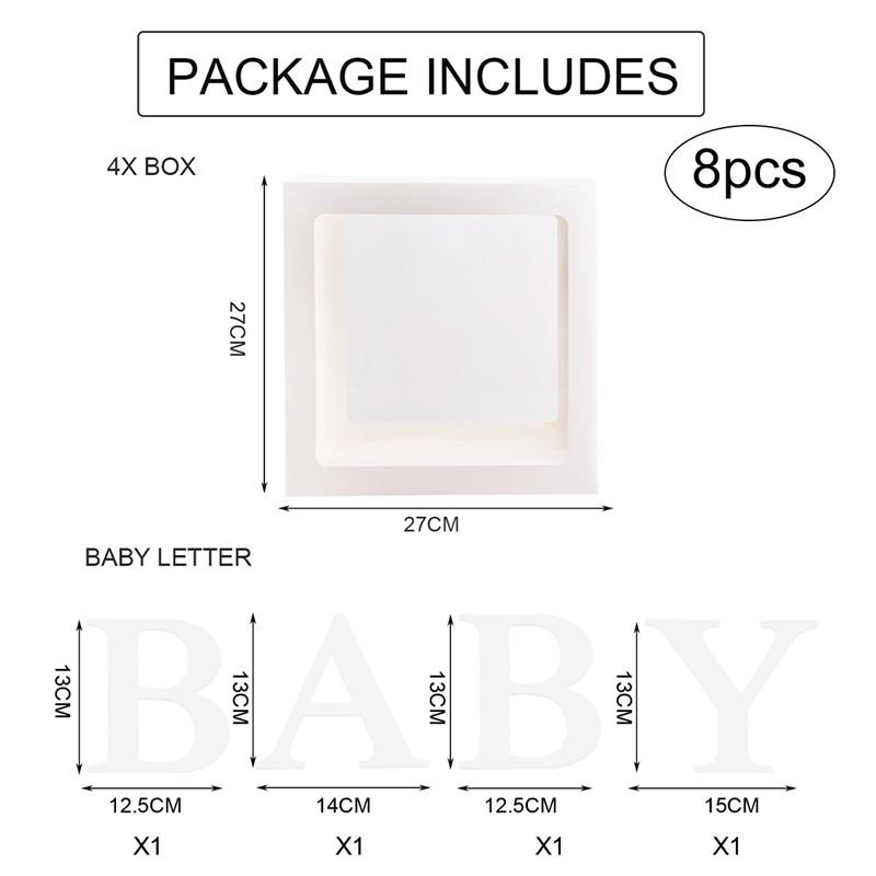 Baby Paper Balloon Box Baby Boxes With 4 pcs Letters,White Clear Balloon Box Blocks for Baby Shower Gender Reveal Decoration,Kids Birthday Party Decor
