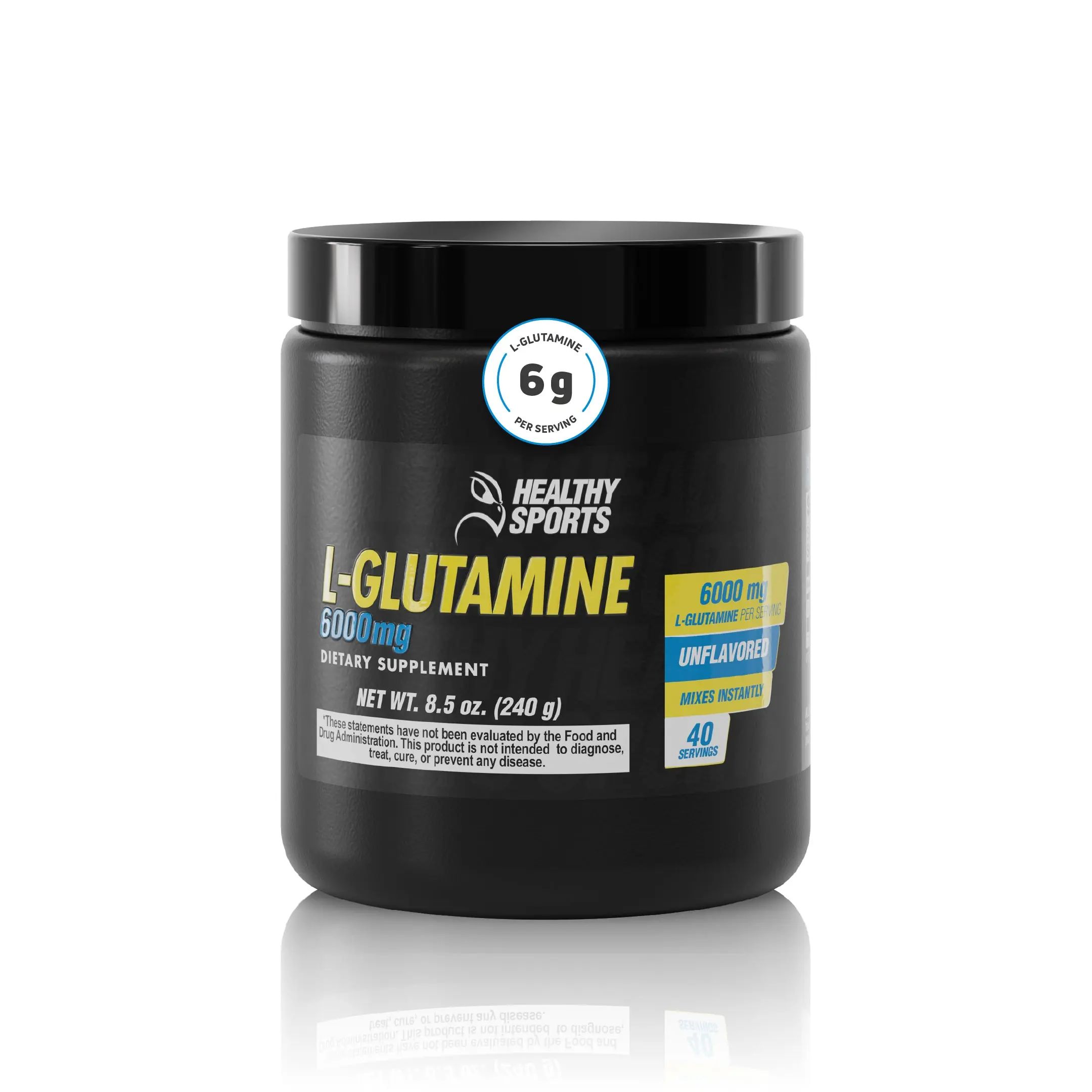 BENFIT L-Glutamine Powder, 6000mg Unflavored Edible 240g Daily Dietary Supplement, Fitness Training Support, Muscle Recovery Amino Acid, US-Sold, Prop 65 Safe