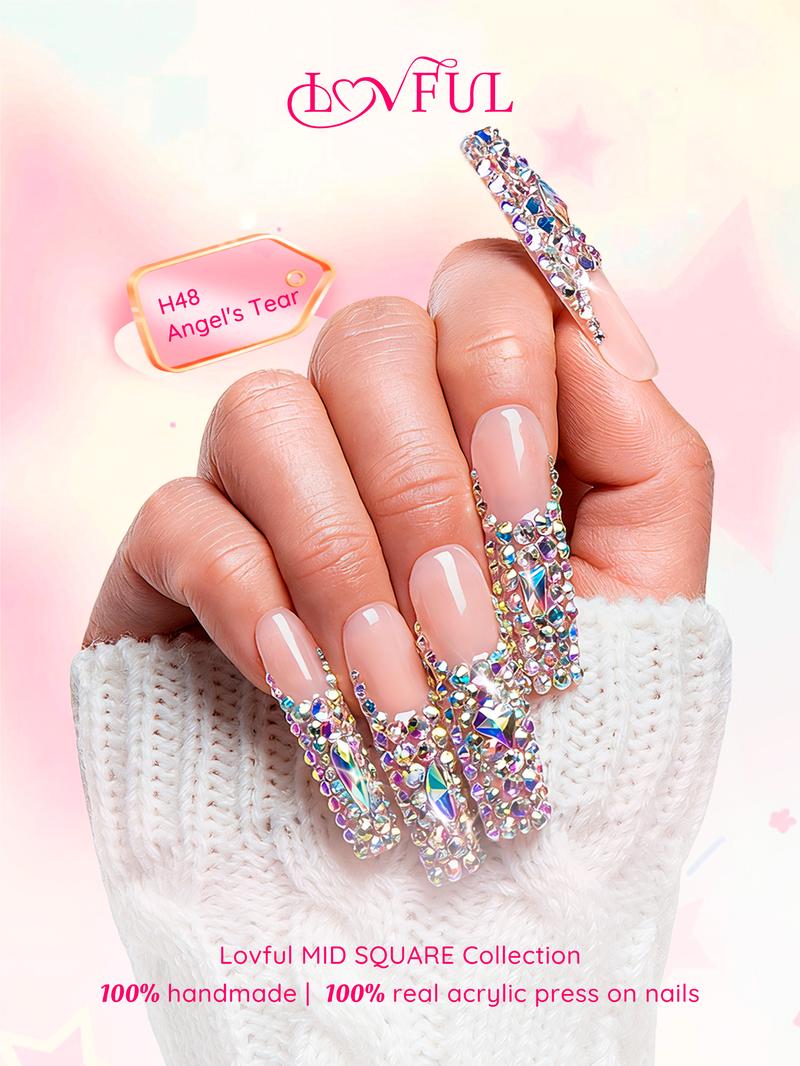 Lovful Square Mid Length 1.7" Handmade Acrylic Press-On Nails for Art & Care|10PCS Reusable,Salon Quality,Link1 H23-H195 Outdoorfun