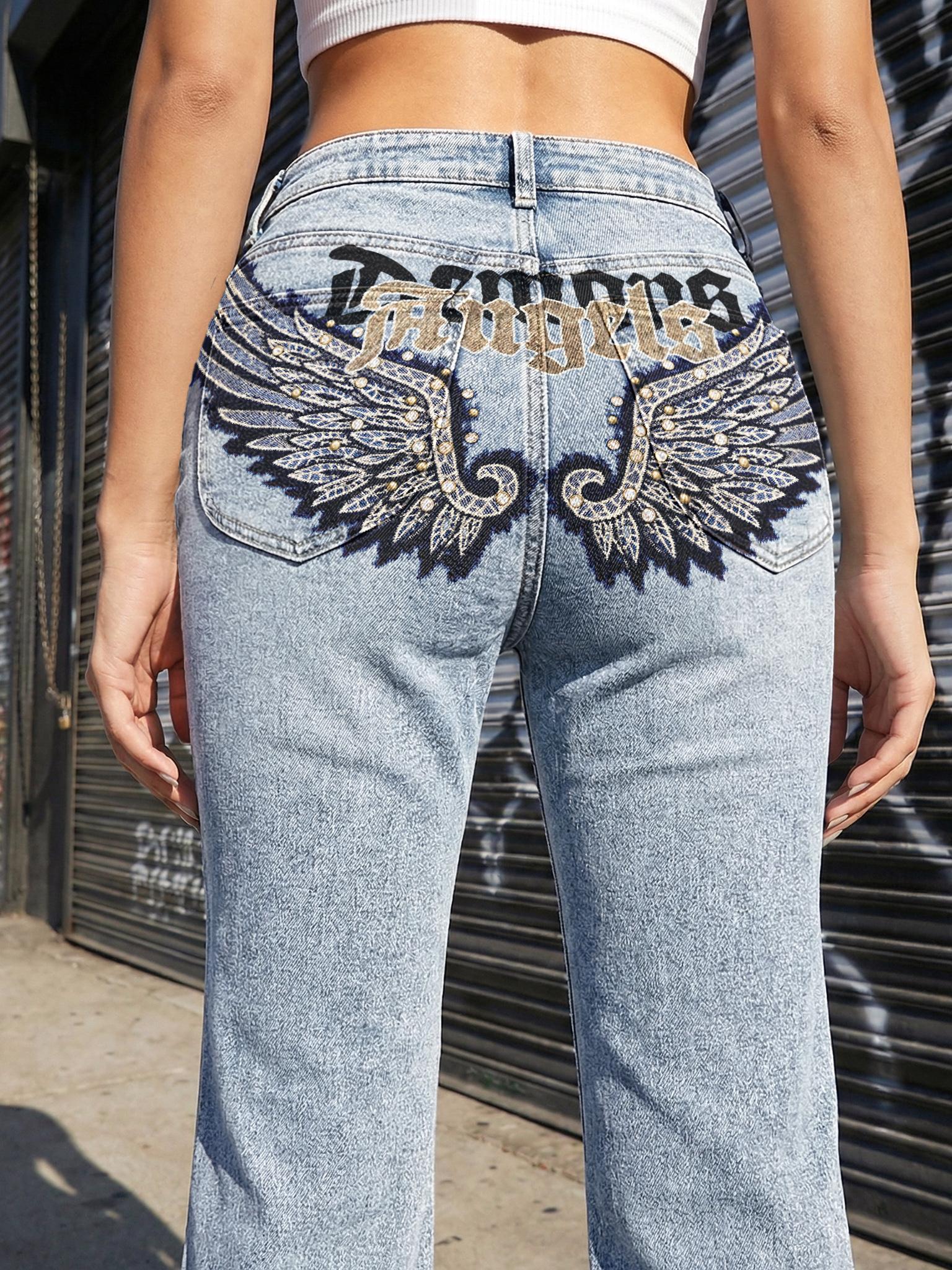 Jr Jeanius Wear Women's Traditional High-Waist High-Stretch Light Blue Wash Vintage Denim Jeans - Oversized Baggy Soul Flare, Soft Breathable Cotton, Push-Up Slim Fly, 1-Piece Smooth Streetwear Pants with Rhinestone Angel Wing Gothic Letter Embroidery Jr Jeanius Wear Women's Traditional High-Waist High-Stretch Light Blue Wash Vintage Denim Jeans - Oversized Baggy Soul Flare, Soft Breathable Cotton, Push-Up Slim Fly, 1-Piece Smooth Streetwear Pants with Rhinestone Angel Wing Gothic Letter Embroidery