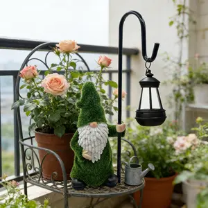 Solar Powered Flocked Gnome Statue with Lantern | Magical Garden Decor for Your Outdoor Space