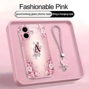 Suitable for [iPhone 16] high-end women's phone case🤩，a beautiful four-leaf clover lanyard is included🍀，a free four-leaf clover lanyard is included, with 26 letters of the alphabet to choose from and  exquisite Rose flower patterns 952